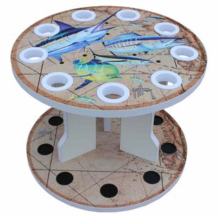 Guy Harvey Ancient Map Spinning 9 Fishing Rod Storage Rack, Vertical Fishing Pole Rod Holder