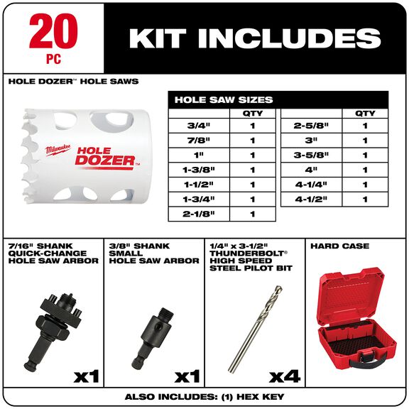 HOLE DOZER&trade;  Bi-Metal Hole Saw Kit, 20 Piece image number 2