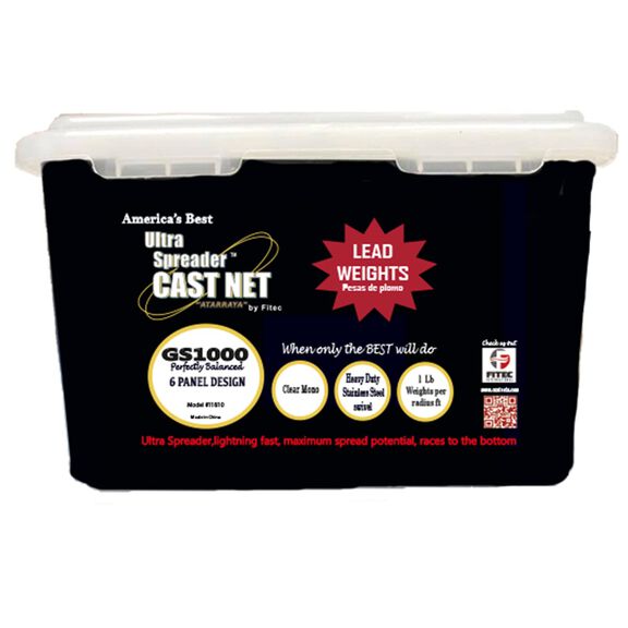 10' GS1000 Ultra Spreader Cast Net with Tape Clear Mono Lead, 5/8" Mesh image number 0