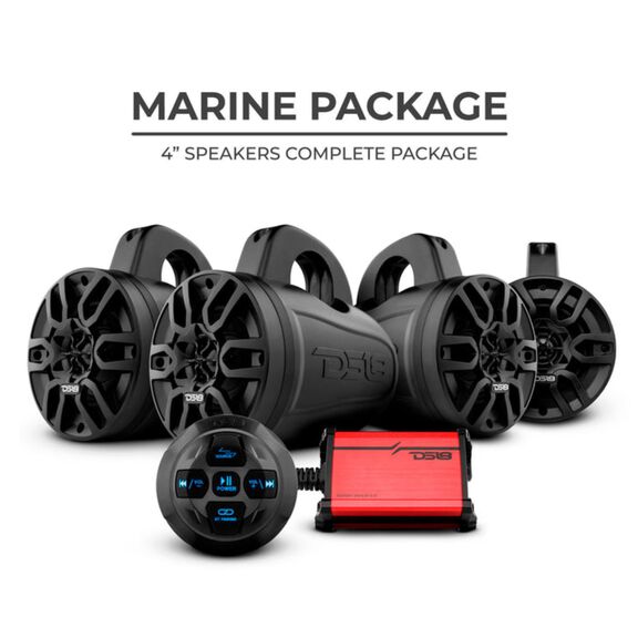 4 x HYDRO 4" Wakeboard Tower Speakers, 300 Watts, Black, with Amplifier and Bluetooth Remote Control BTRC-R image number 0