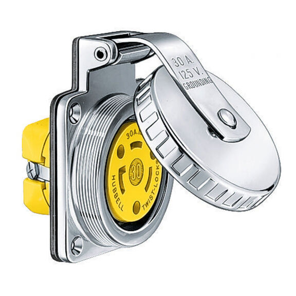 Hubbell Marine Hull Outlet, 30A 125V, Stainless Steel image number 0