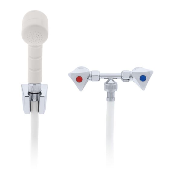 Trinidad 2H External Shower Mixer Small Warm White Sprayer, 6' White Rubber Hose Chrome/Warm White image number 2