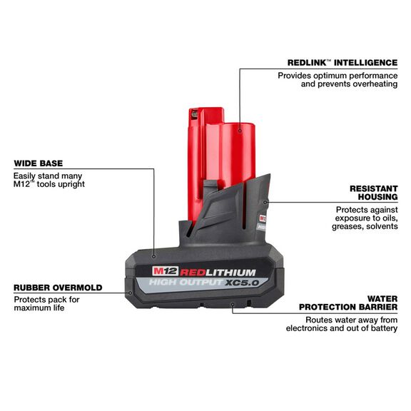 M12 REDLITHIUM&trade; HIGH OUTPUT&trade; XC5.0 Battery Pack image number 2