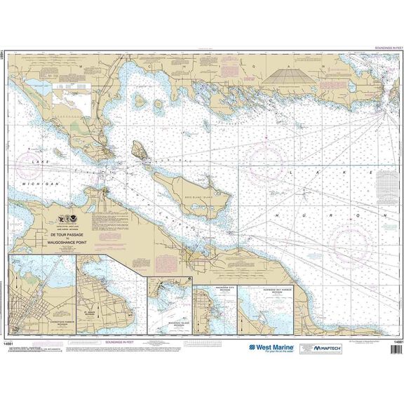 Maptech&reg; NOAA Recreational Waterproof Chart-Detour Passage to Waugoshance Pt.; Hammond Bay Harbor; Mackinac Island; Cheboygan; Mackinaw City; St. lgnace, 14881 image number 0