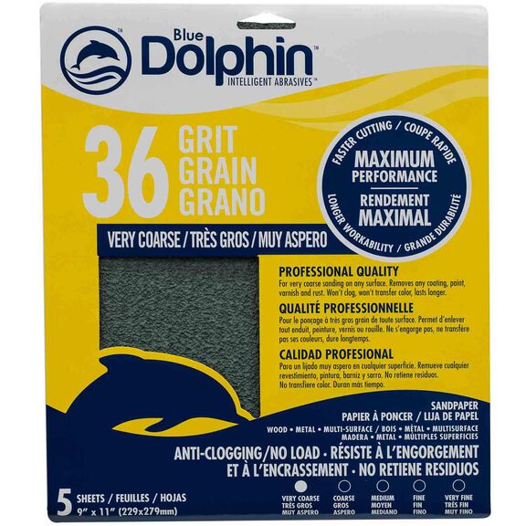 Pro Grade Sandpaper Sheets, 36 Grit, 5-Pack image number 0