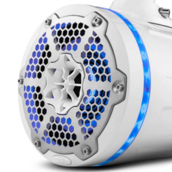 HYDRO 6.5" Neodymium Marine Tower Speakers with Built-in Passive Radiator, 1" Driver and RGB LED Light, 450 Watts, White image number 1