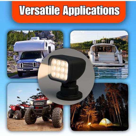 SEAFLO 28W Remote Control LED Searchlight, Warm White, Wireless Remote, Black image number 7