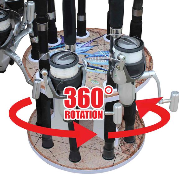 Guy Harvey Ancient Map Spinning 9 Fishing Rod Storage Rack, Vertical Fishing Pole Rod Holder image number 1