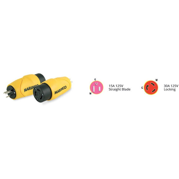 Marinco EEL Shore Power Straight Adapter, 15 Amp 125V Male to 30 Amp 125V Female image number 2
