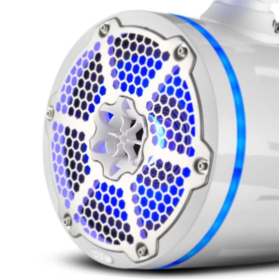 HYDRO 8" Neodymium Marine Tower Speakers with Built-in Passive Radiator, 1" Driver and RGB LED Lights, 550 Watts, White image number 1