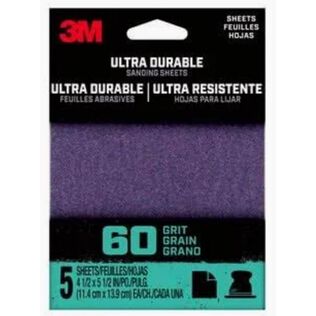 3M Ultra Durable Power Sanding 1/4 Sheet, 60 grit, 1/4Sht5pk60, 5 pk, 20/case