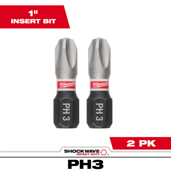 SHOCKWAVE Impact Duty 1"  Phillips #3 Insert Bits, 2-Pack image number 0