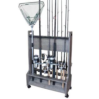 Barn Wood 16 Rolling Double Sided Rod Storage Rack