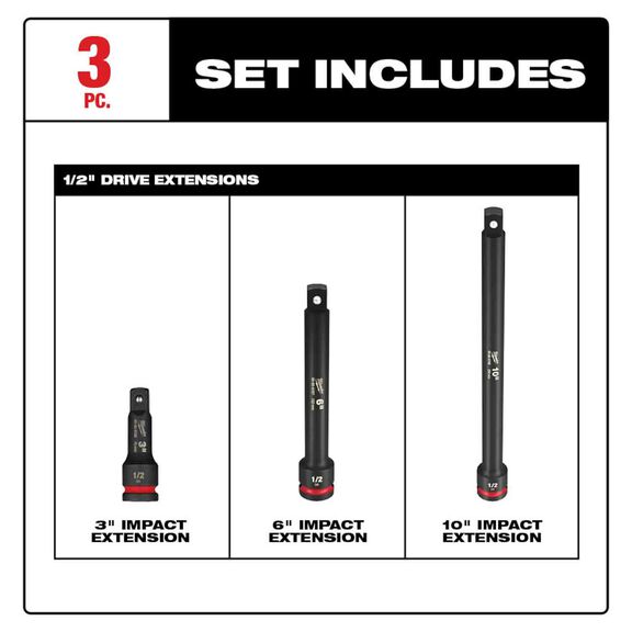 SHOCKWAVE&trade; Impact Duty&trade; 1/2" Drive Extension Set, 4 Piece image number 1