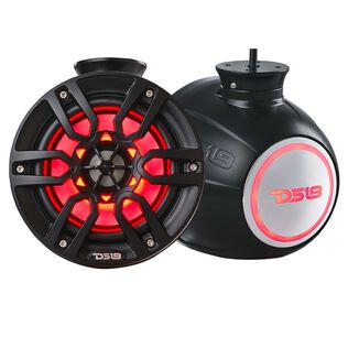 HYDRO 6.5" Short Marine Tower Speakers with Flat and Pole Mount, RGB LED Lights, 300 Watts, Black