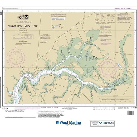 Maptech&reg; NOAA Recreational Waterproof Chart-Wando River Upper Part, 11526 image number 0