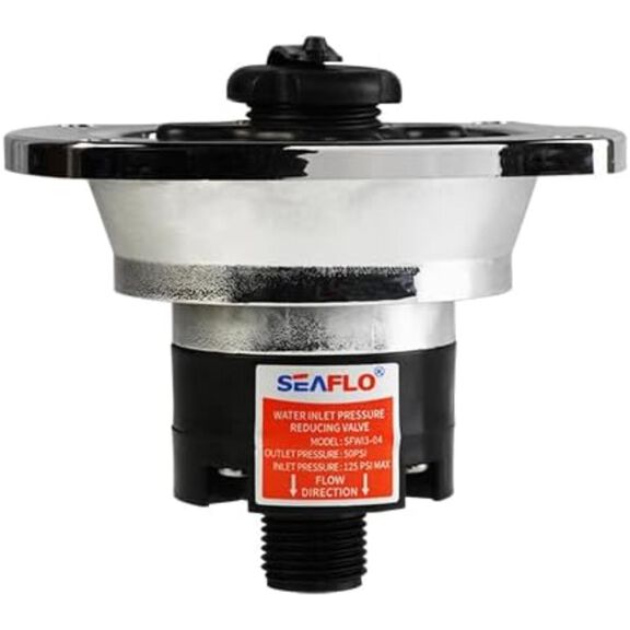 SEAFLO Wall Mount Pressure Regulated Water Inlet, Chrome Finish, 50 PSI Output, Built-In Check Valve, UV-Stabilized, Brass Threads, Fits Standard Hose Fittings image number 0