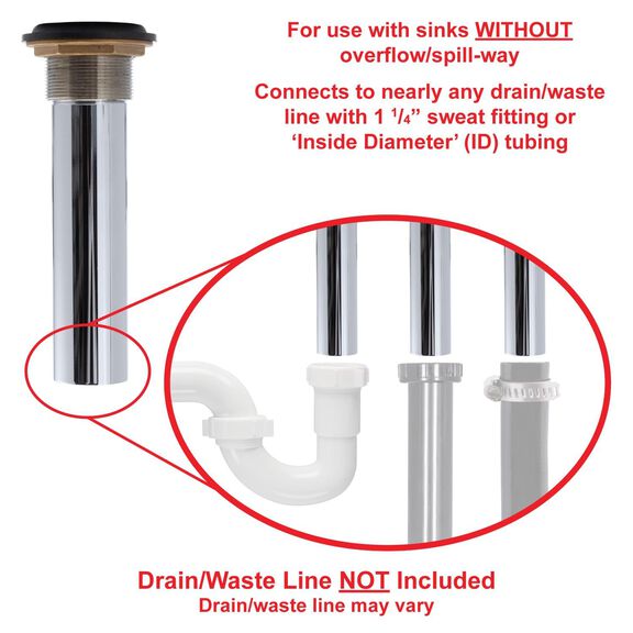1-1/2" Drain, Flip Drain no Overflow, Straight, 1-1/4" Sweat Chrome image number 5