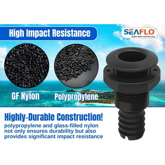 SEAFLO 1-1/4 in Angled Thru Hull Fitting with Check Valve Black image number 4