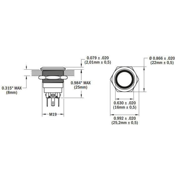 10A Push Button LED Ring Switch OFF-(ON), Blue image number 1