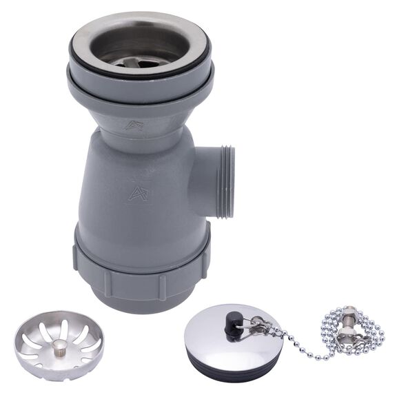 2" Drain, Trap Sink Drain, 1-1/4"-M Thread,  w/Strainer, w/Chain Stopper Brushed Finish image number 0