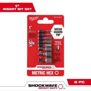 8 Piece SHOCKWAVE&trade; 1" Impact Metric Hex Insert Bit Set, 3 Pack