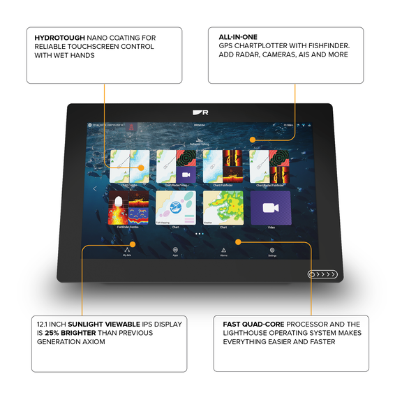 AXIOM+ 12 RV12 Multifunction Display with Real Vision 3D, RV-100 Transducer and North America LightHouse Charts image number 3