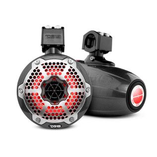 HYDRO 6.5" Neodymium Marine Tower Speakers with Built-in Passive Radiator, 1" Driver and RGB LED Light, 450 Watts, Black Carbon Fiber