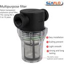 SEAFLO 1/2" In-Line Strainer 100 Mesh Stainless Steel Screen Clear Bowl image number 2