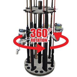 Barn Wood 24 Round Spinning Rod Rack - Steel Post