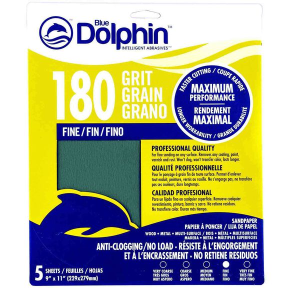 Pro Grade Sandpaper Sheets, 180 Grit, 5-Pack image number 0