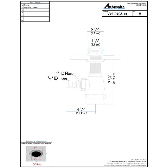 1-3/4" Drain, Touch Trap Sink Drain with Cover no Overflow, 3/4" & 1" Hose Barb Brushed Nickel image number 3