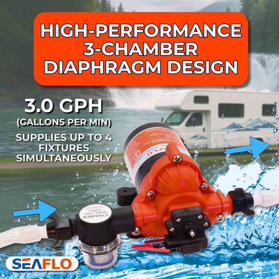 SEAFLO 33 Series 12V DC Diaphragm Pump &ndash; 3.0 GPM, 45 PSI, Self-Priming, Run Dry Safe, Built-In Pressure Switch image number 3