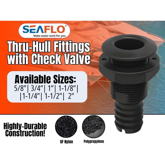 SEAFLO 3/4" Thru Hull Fitting Black with Check Valve image number 1