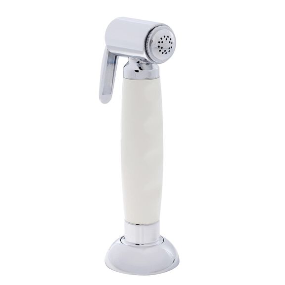 Deck-Mount Sprayer Hammer-Head Warm White Sprayer, 6' White Rubber Hose, Elite Holder image number 0