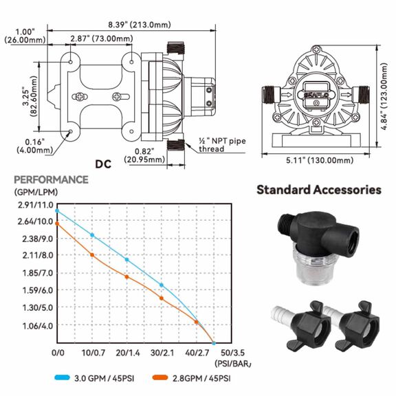 SEAFLO 33 Series 12V DC Diaphragm Pump &ndash; 3.0 GPM, 45 PSI, Self-Priming, Run Dry Safe, Built-In Pressure Switch image number 8