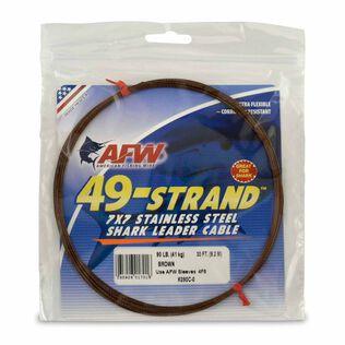49 Strand, 7x7 Stainless Steel Shark Leader Cable, 90 lb / 41 kg test, .031 in / 0.79 mm dia, Camo, 30 ft / 9.2 m
