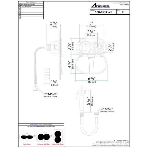 Trinidad Transom Shower Cold Only, Chrome Cup & Lid, Hammer-Head Arctic White Sprayer, 6' White Rubber Hose, Chrome Trinidad Handle image number 3