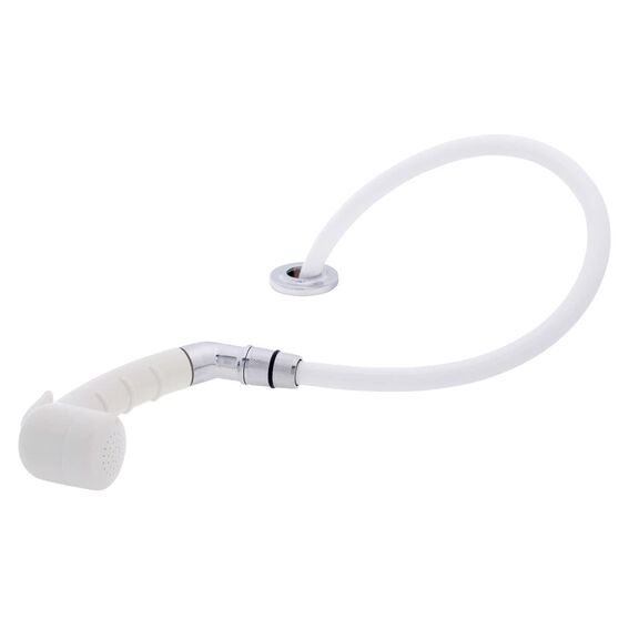 Deck-Mount Sprayer Small Warm White Sprayer No Hook w/Elbow, 10' White Rubber Hose, Low Profile Holder image number 1