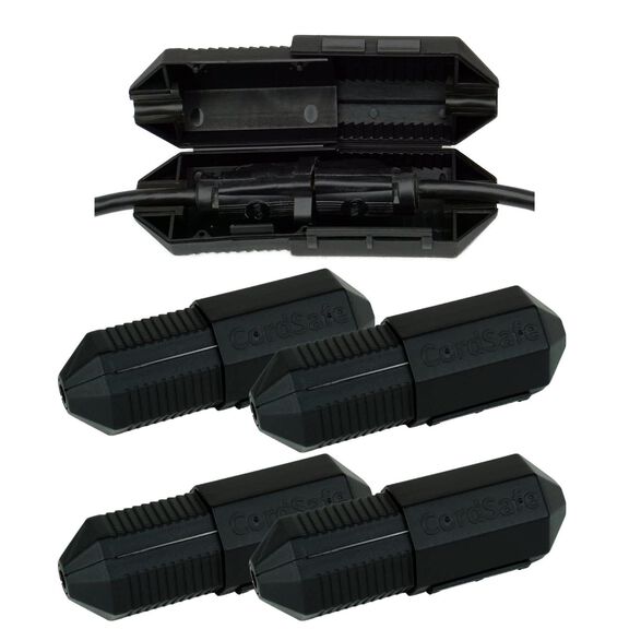 CordSafe Plus Extension Cord Safety Cover, Water Resistant Plug Protector, Black, 4-Pack image number 0