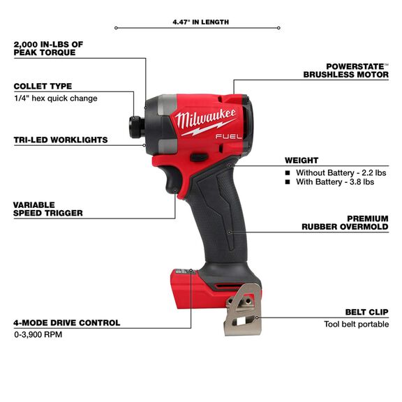 M18 FUEL&trade; 1/4" Hex Impact Driver image number 3