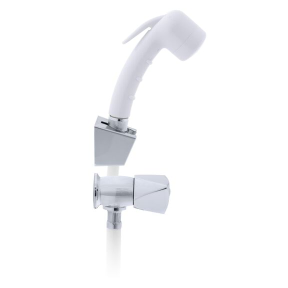 Trinidad 2H External Shower Mixer Small Arctic White Sprayer, 10' White Rubber Hose Chrome/Arctic White image number 1