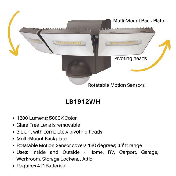 IQ America Battery Operated LED Indoor/Outdoor Motion Security Flood Light , 1200 Lumens image number 5
