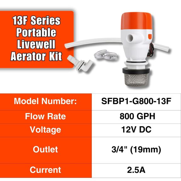 SEAFLO 12V 800 GPH 13F Series Portable Livewell Aerator Kit  with  Aerator Spray Head image number 5