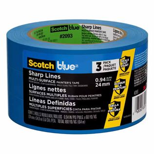 ScotchBlue PROSharp Painter's Tape 2093+-36AC3, 1.41" x 60 yd (36mm x 54.8m), 3 rolls/pack