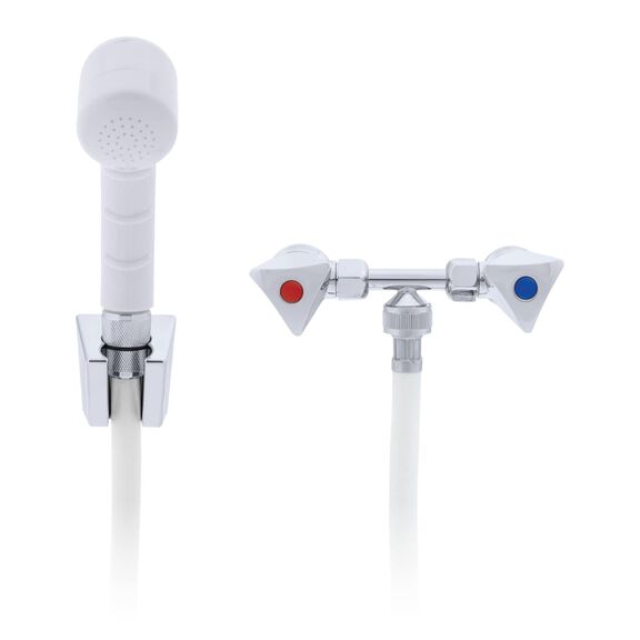 Trinidad 2H External Shower Mixer Small Arctic White Sprayer, 6' White Rubber Hose Chrome/Arctic White image number 2
