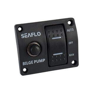 SEAFLO 3-Way Marine Bilge Pump Rocker Switch Panel, Auto/Off/Manual, 12V/24V/32V, Built-in 15A Circuit Breaker & LED Indicator, Waterproof Black Panel