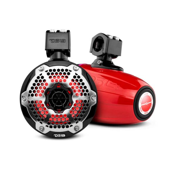 HYDRO 6.5" Neodymium Marine Tower Speakers with Built-in Passive Radiator, 1" Driver and RGB LED Lights, 450 Watts, Red image number 0