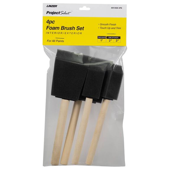 Economy Foam Brush W/Wood Handle (High Density), 4-Pack image number 0