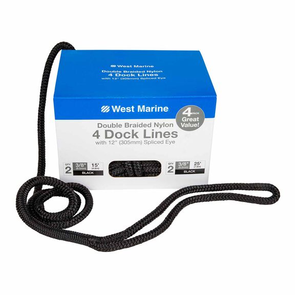 4 pack, 2 each (1/2"x15' & 1/2"x25') Premium Double Braided Nylon Dock Line image number 0